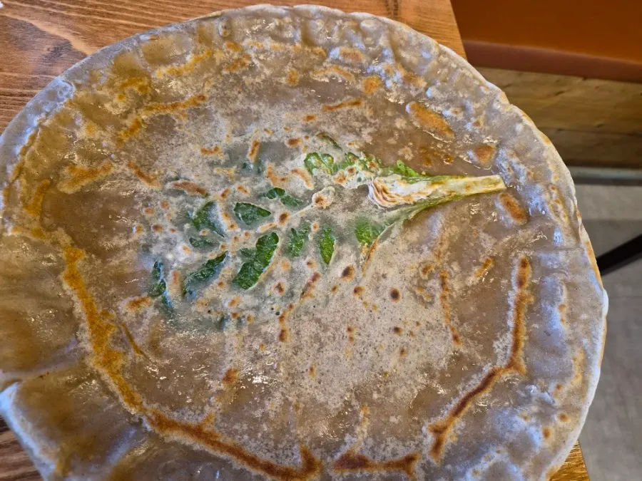 Bongpyeong buckwheat pancake and sauce at Jimidang