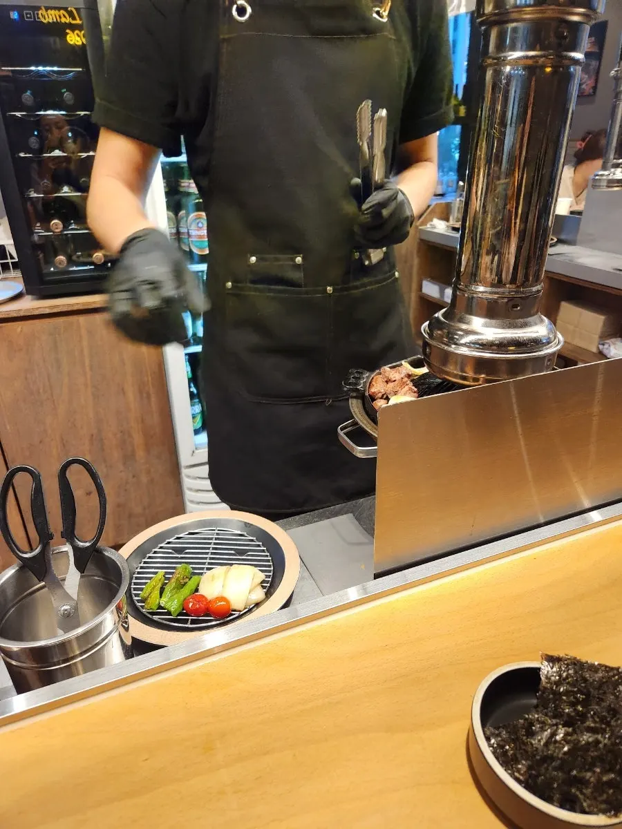Vegetables grilled alongside the French rack