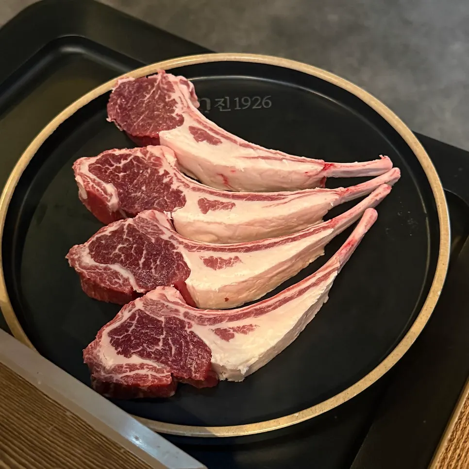 Thick French rack before grilling