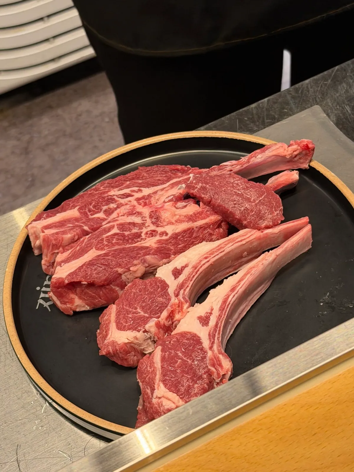 Close-up of raw Australian French rack lamb