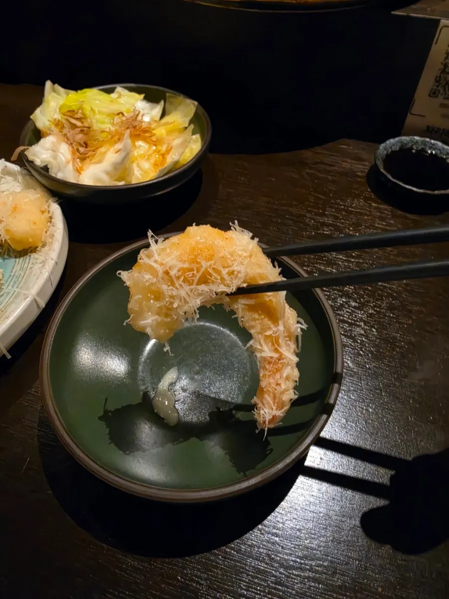 Big, crisply fried shrimp