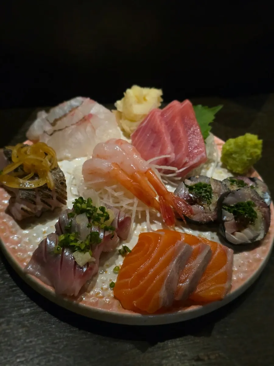 Close-up of assorted sashimi cross-sections