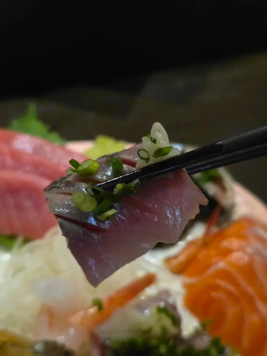 Sweet shrimp, salmon, and tuna belly sashimi