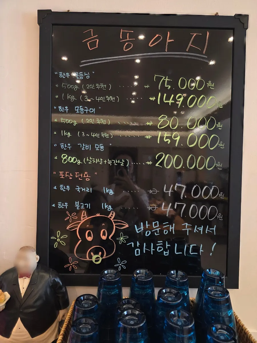 Geum Songaji's menu board and prices