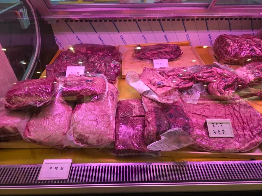 A plate of 500g of ordered Korean beef flower marbled ribeye