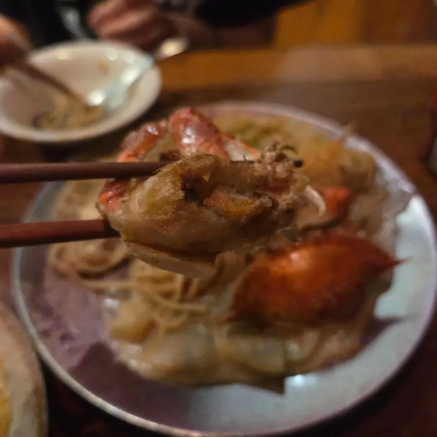 Kani miso pasta with rich crab-innards flavor