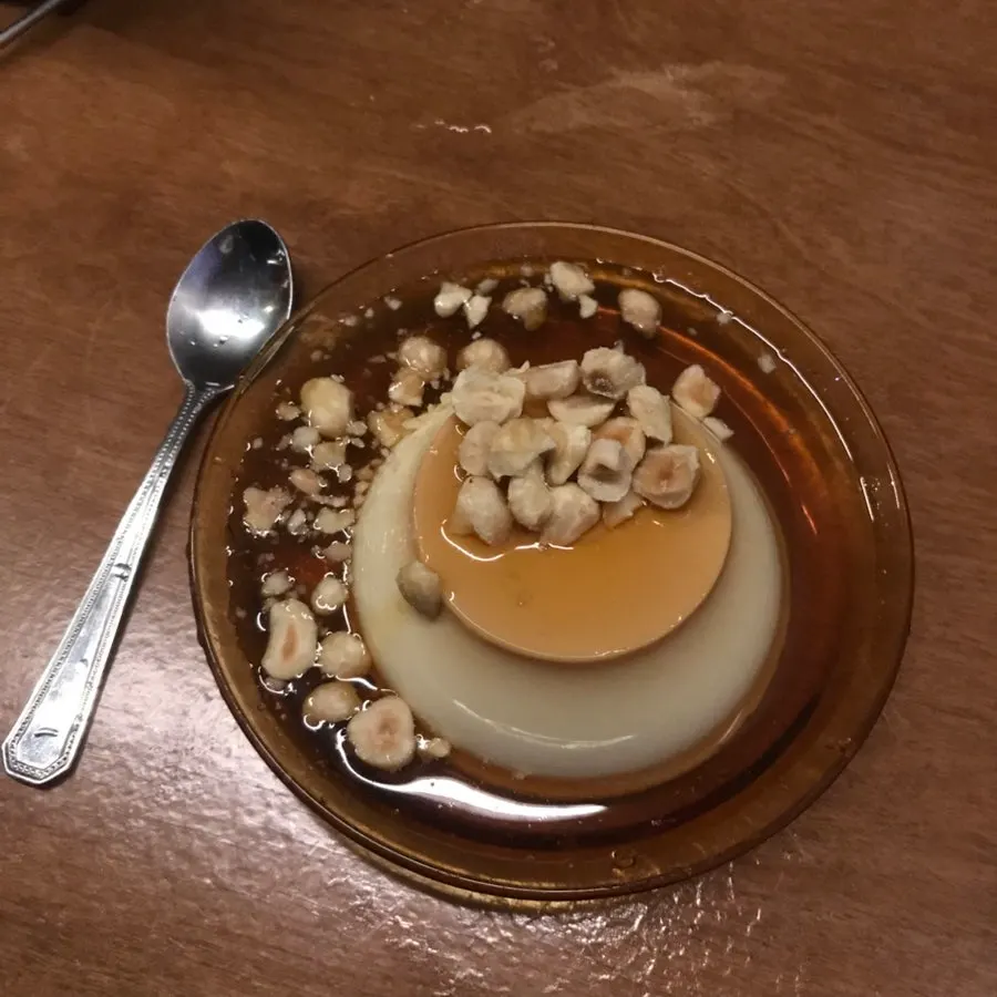 Oyat-ri house-made custard pudding topped with nuts