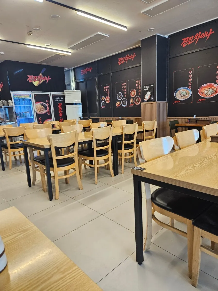 Spacious interior with many tables