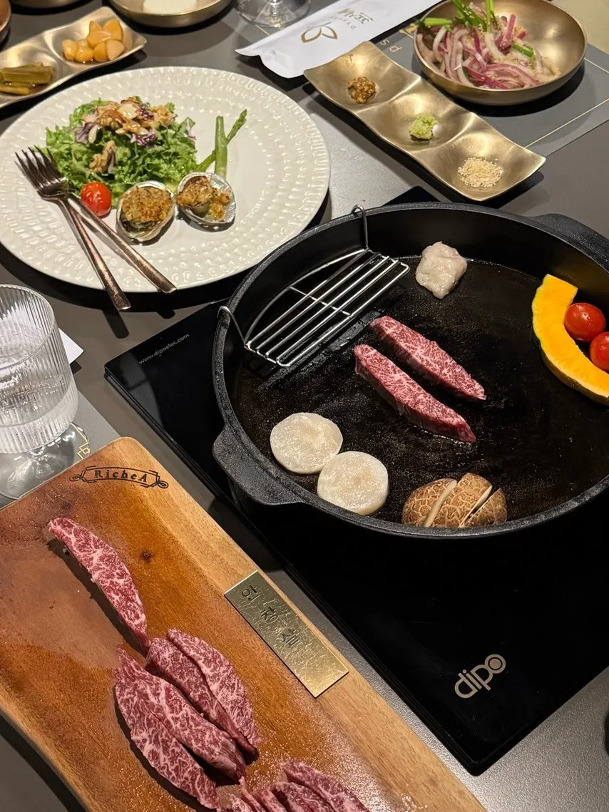안창살 3인분과 관자, 표고버섯, 단호박, 방울토마토 구성