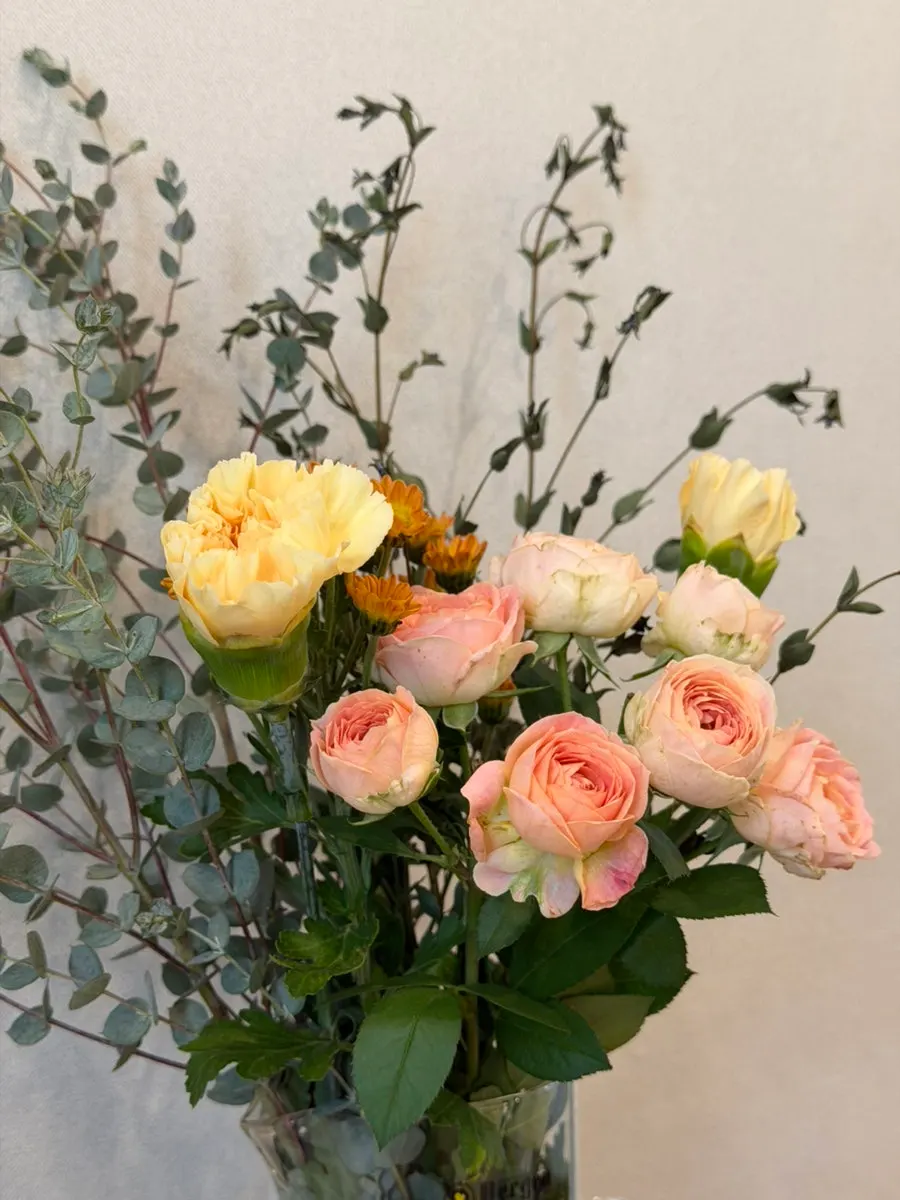Esthetic interior decorated with fresh flowers