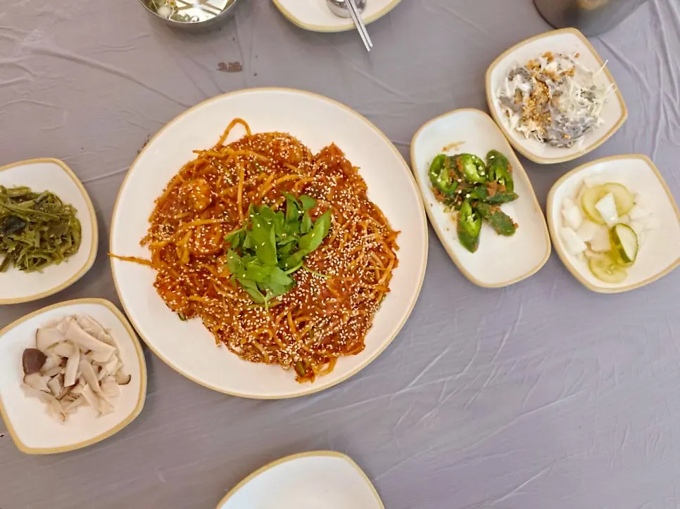 Boneless monkfish stew piled high on the plate