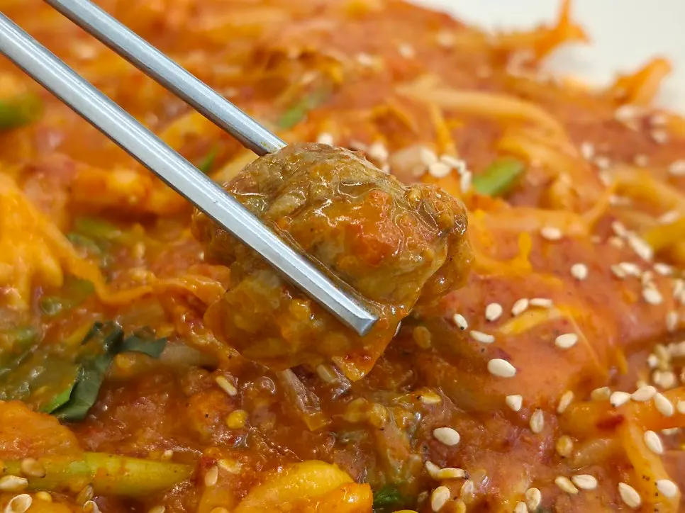 Boneless monkfish stew tossed in sauce
