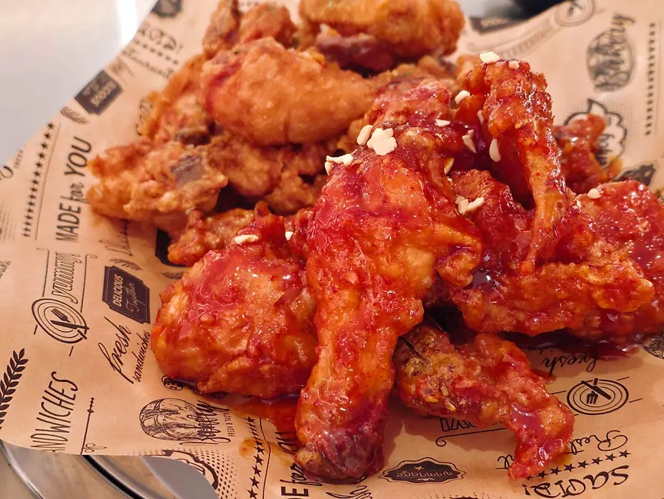 Close-up of crispy fried chicken batter