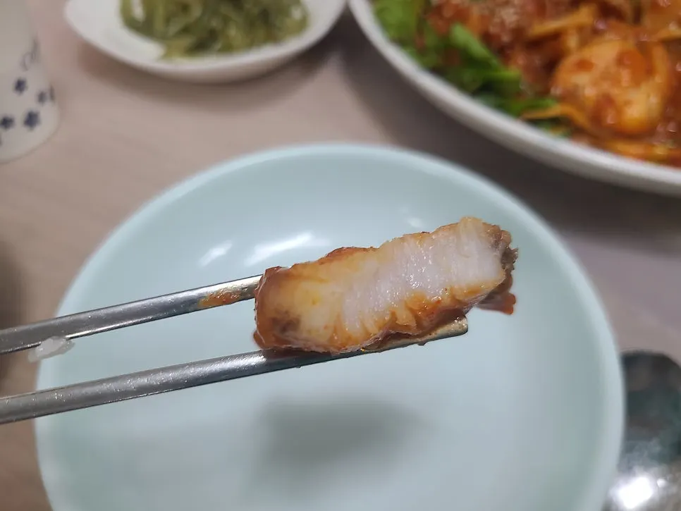 Cross-section of firm monkfish meat
