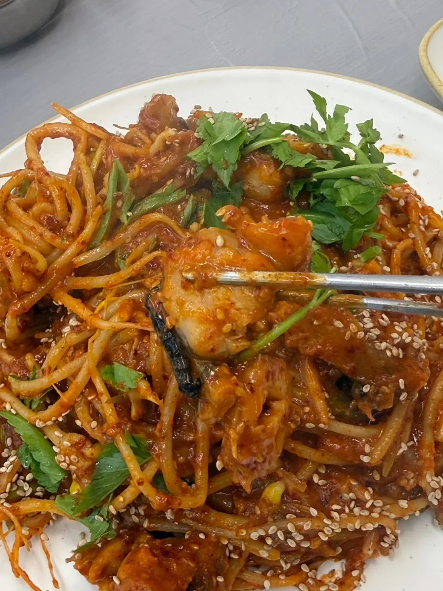 Close-up of the spicy seasoned monkfish stew