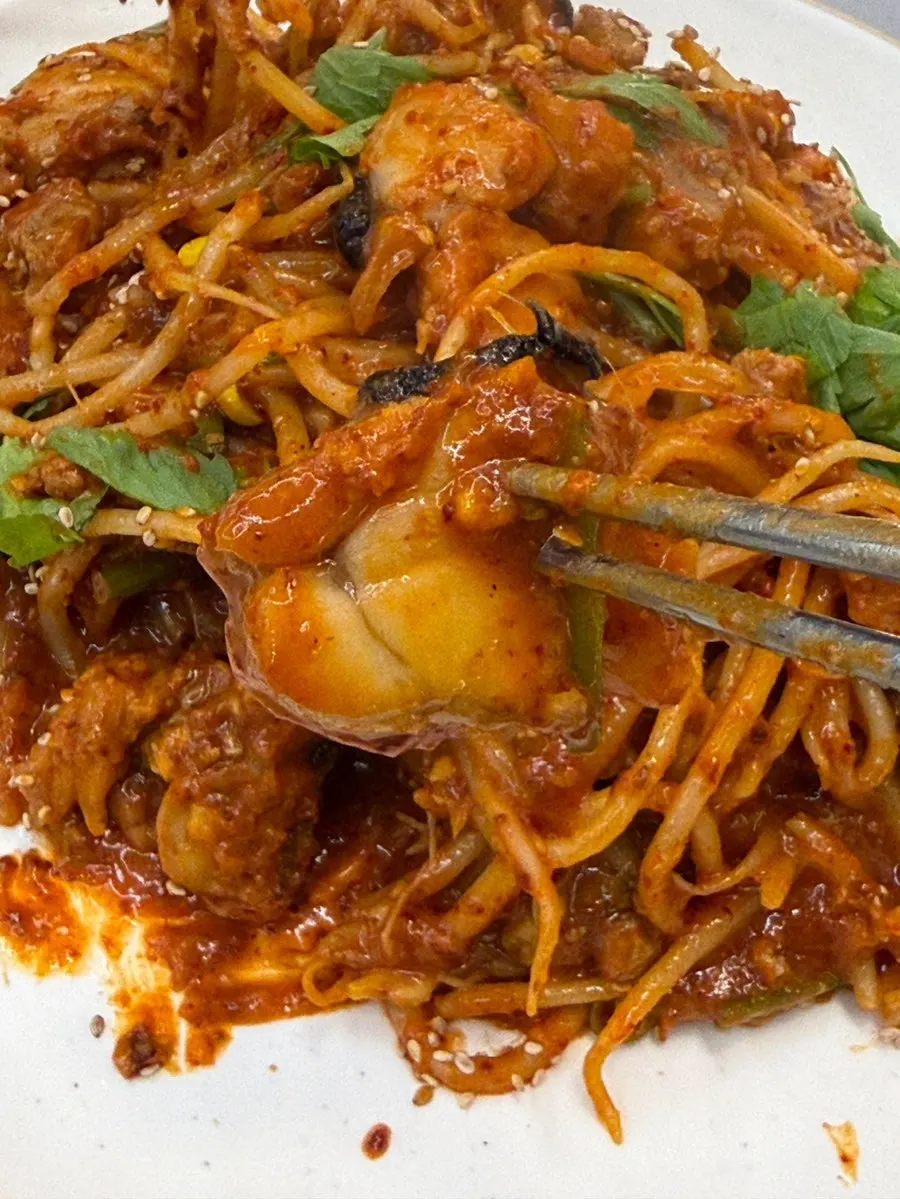 Monkfish and bean sprouts combined in the stew