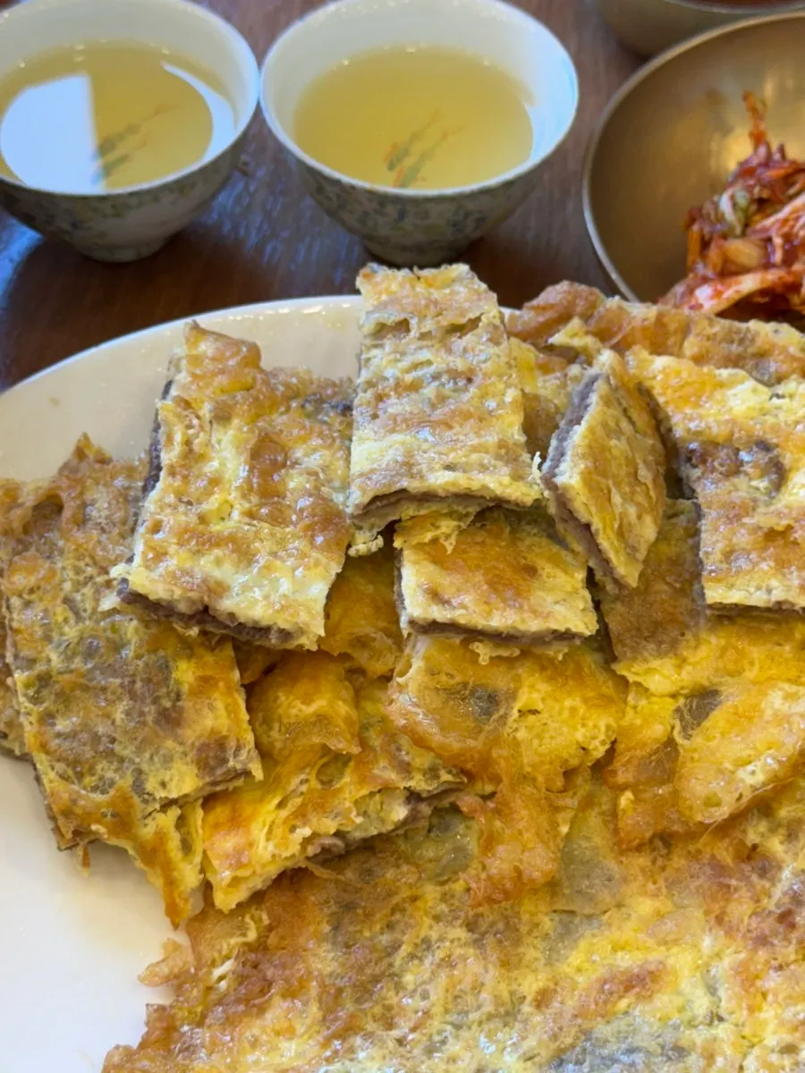 Plate of yukjeon coated in egg batter