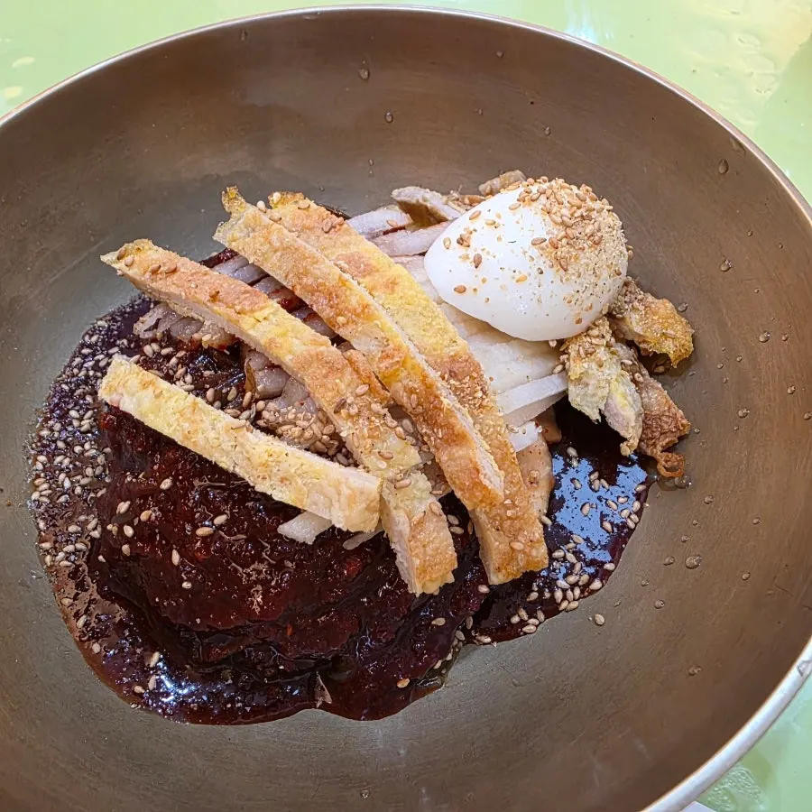A single piece of egg-coated Korean beef yukjeon