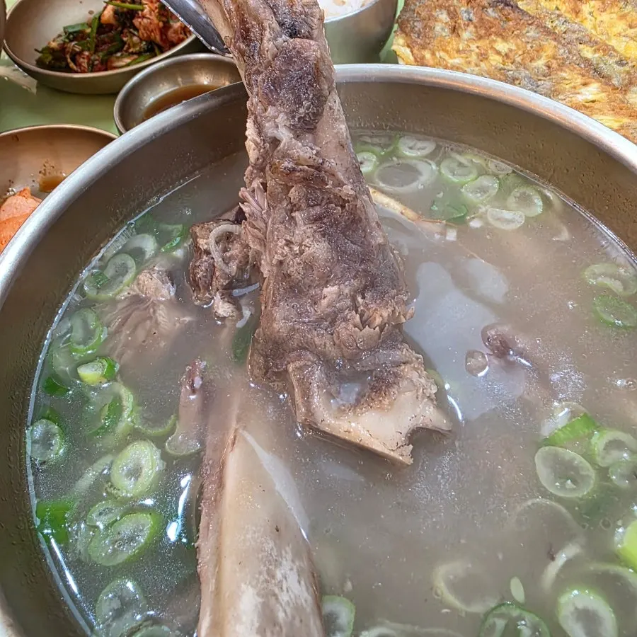 Ingredients in a large bowl of galbitang