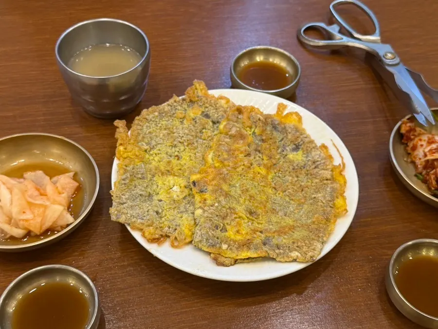 Korean beef ujeon pancake served on a plate