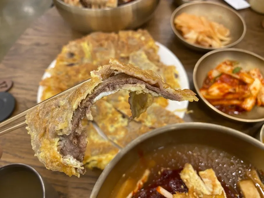 A separately ordered plate of Korean beef yukjeon