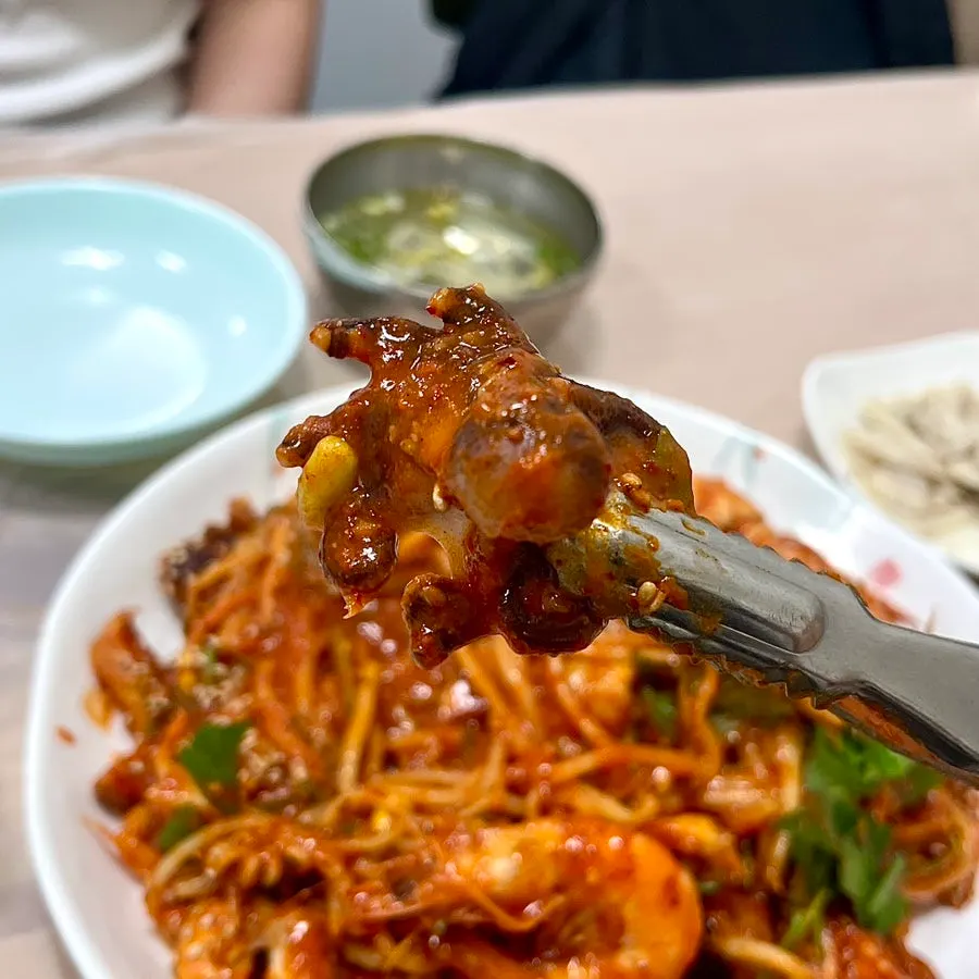 Seafood assortment jjim topped with mudfish octopus