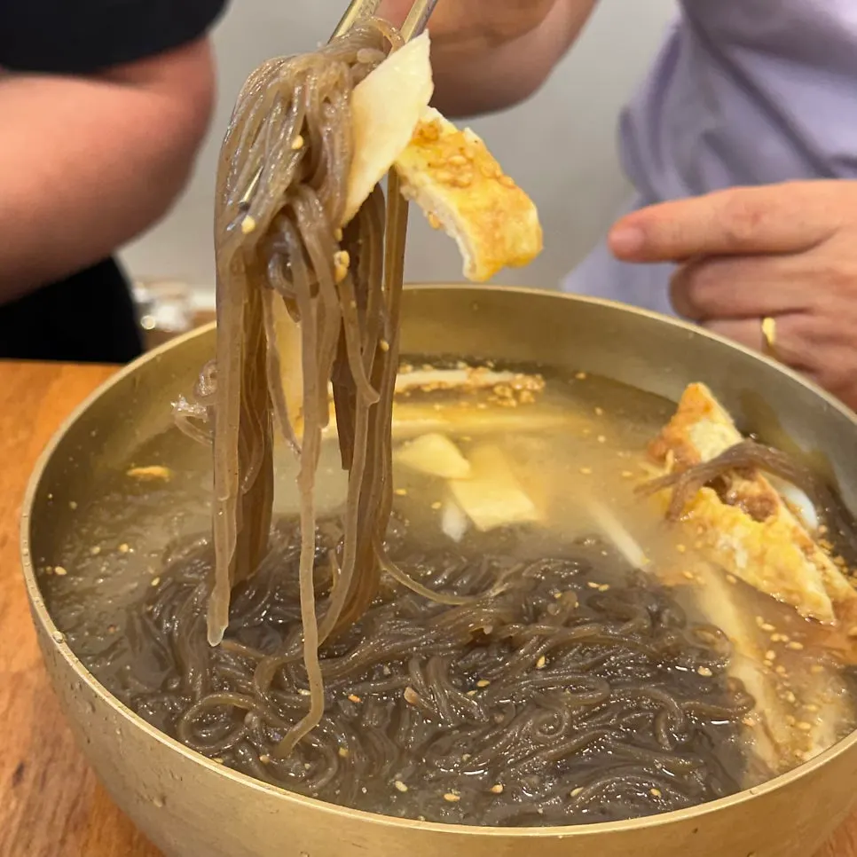 젓가락으로 건져 올린 물냉면 면발