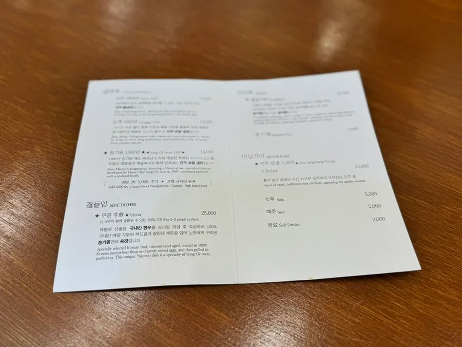 A table inside Song Giwon Jinju Naengmyeon Main Branch