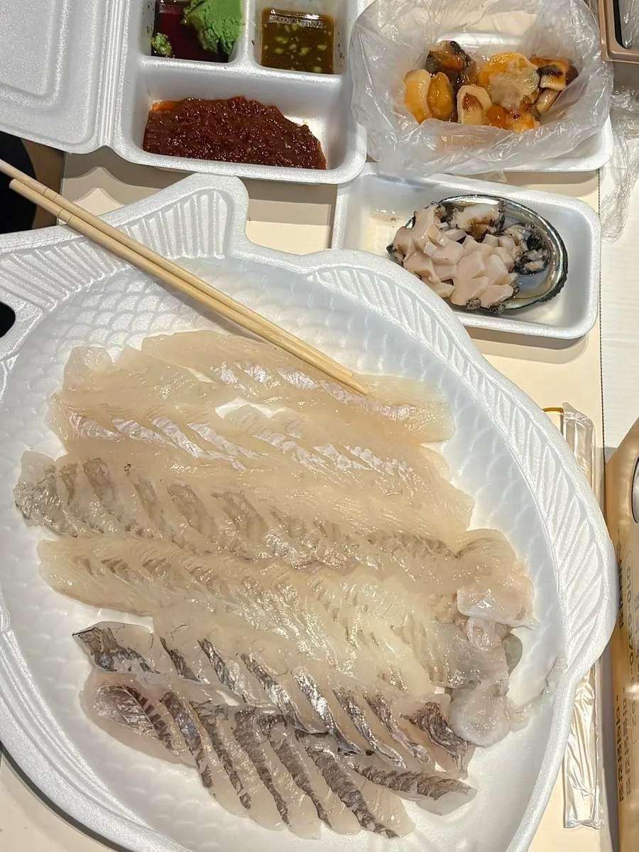 Final spread of packed sashimi from Jinmi Hwareo Center