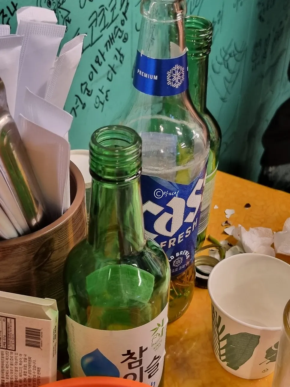Soju bottle on the table