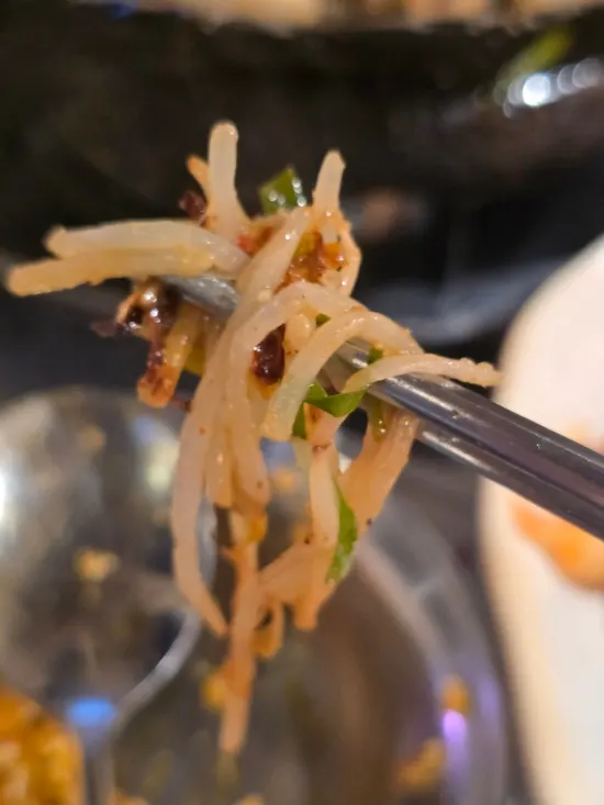 Close-up of sliced beef daechang