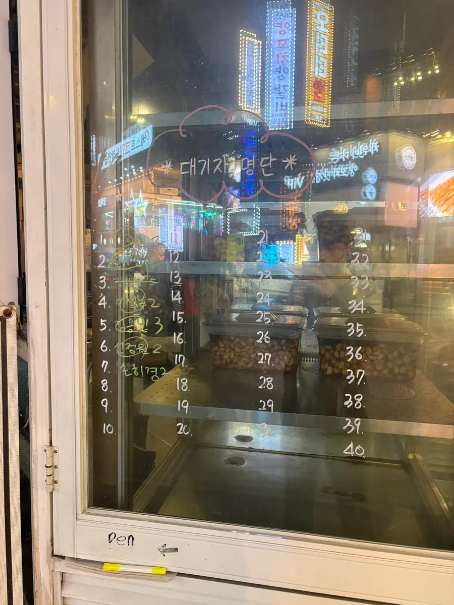 Store window with the waiting list written on it