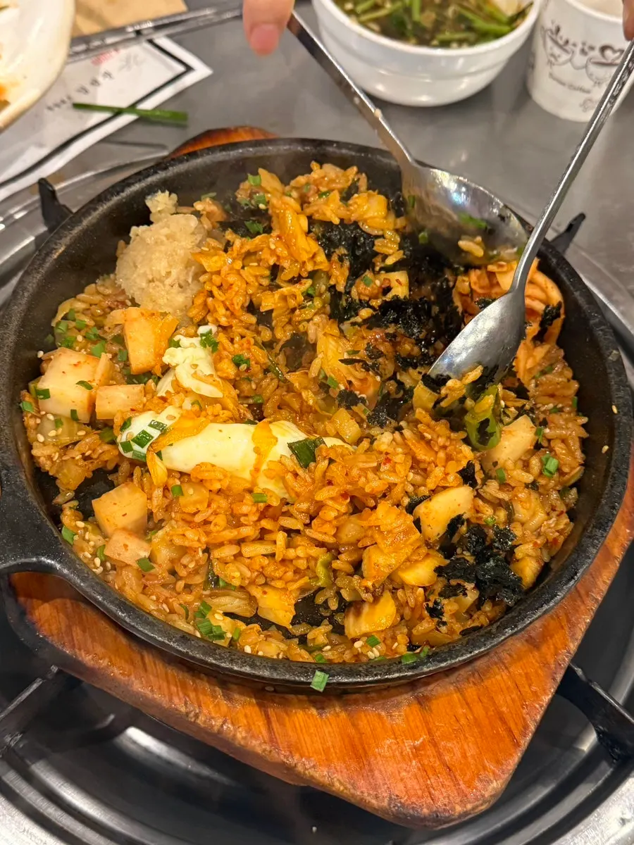 Fried rice loaded with plenty of onion and gopchang bits