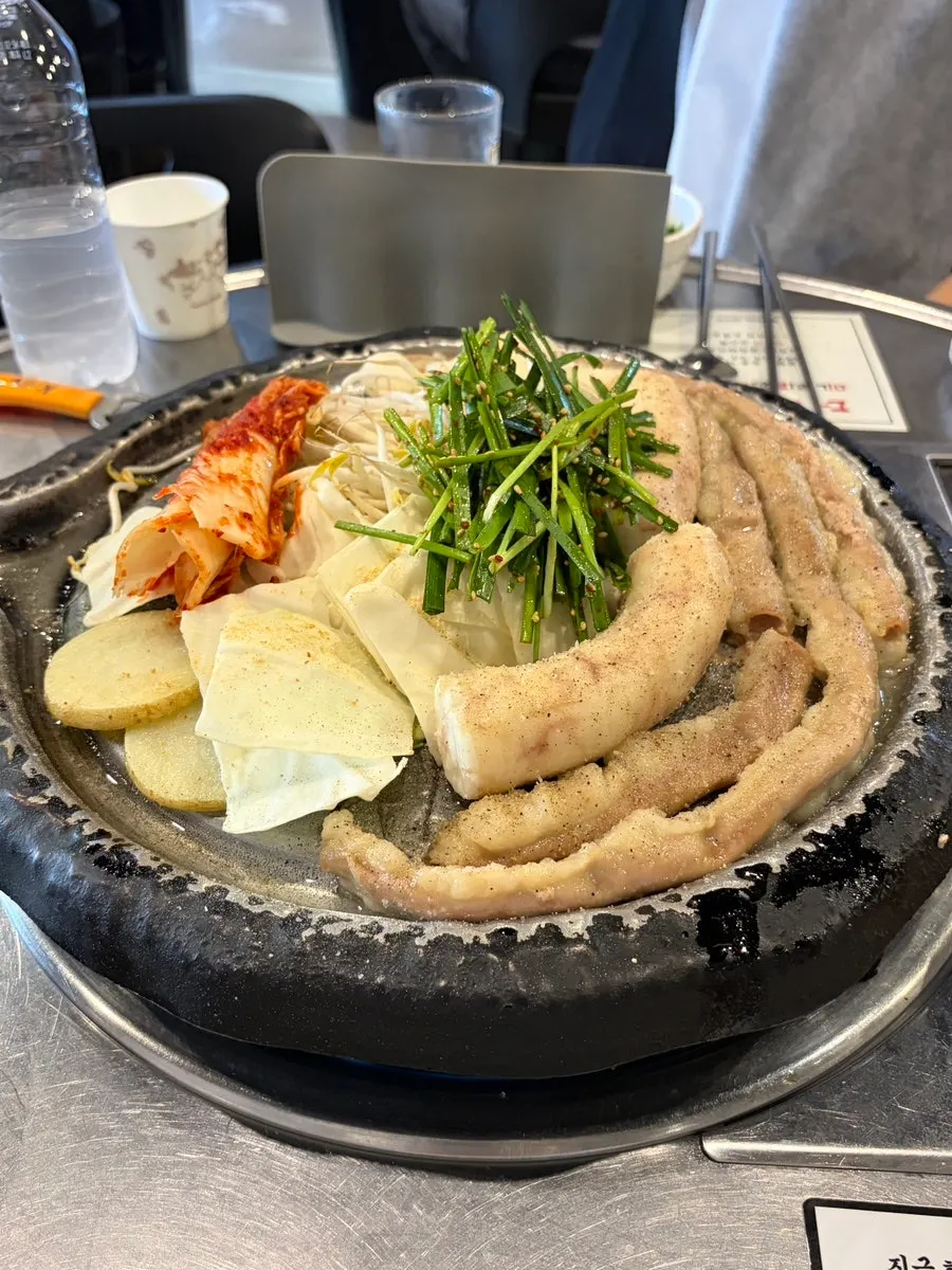 Grill piled high with hanwoo gopchang and daechang