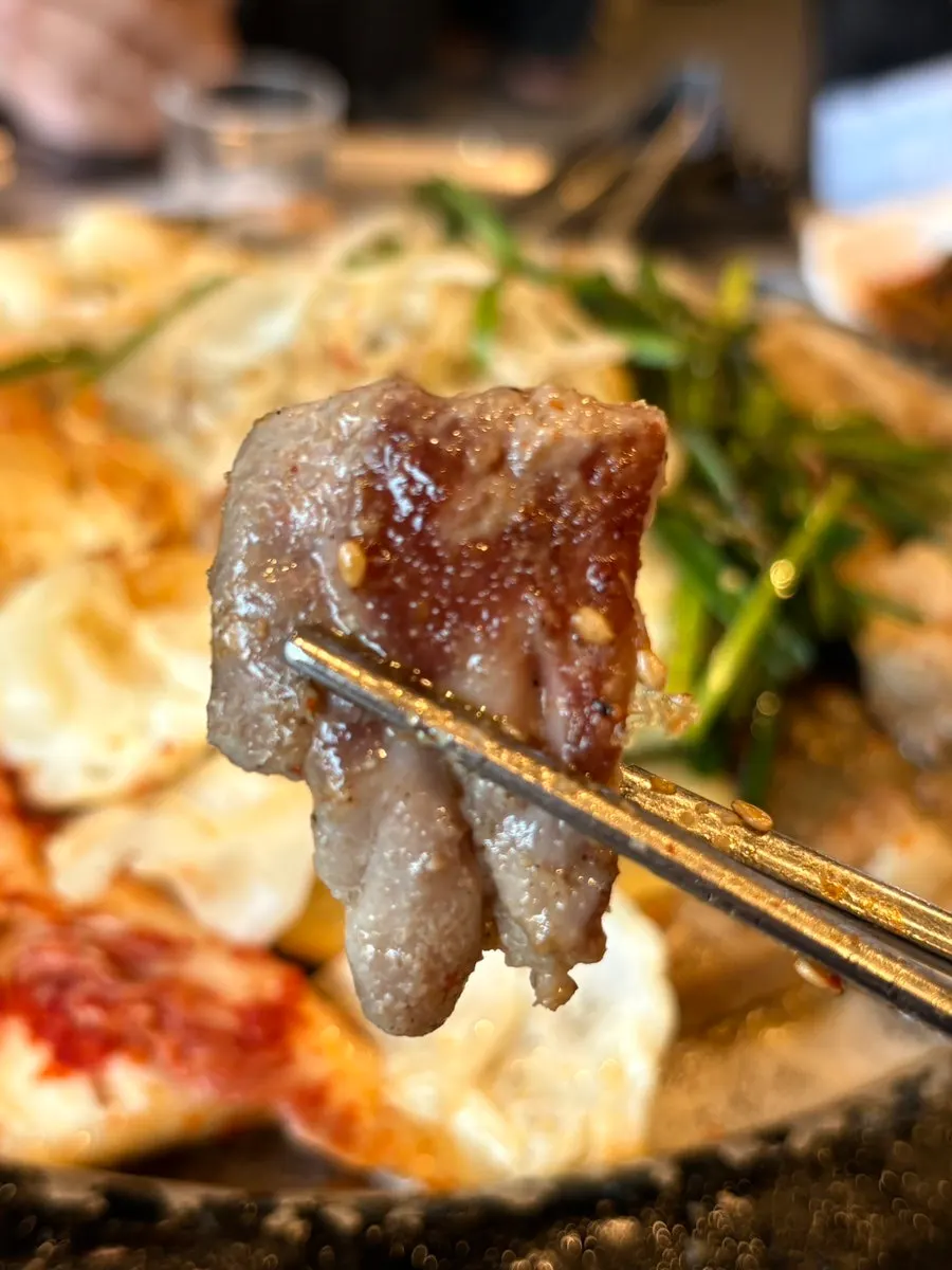 Beef gopchang paired with grilled chives