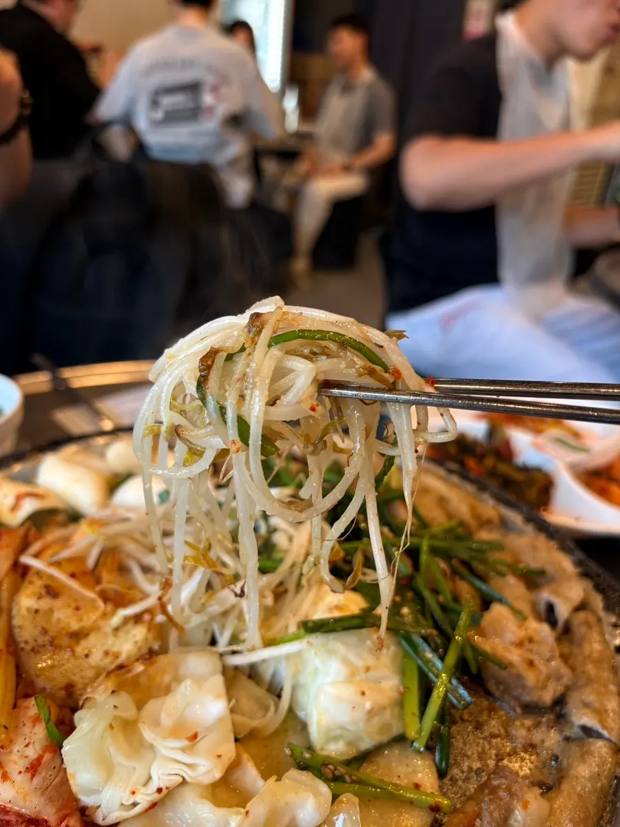 Beef makchang grilled in a flattened shape
