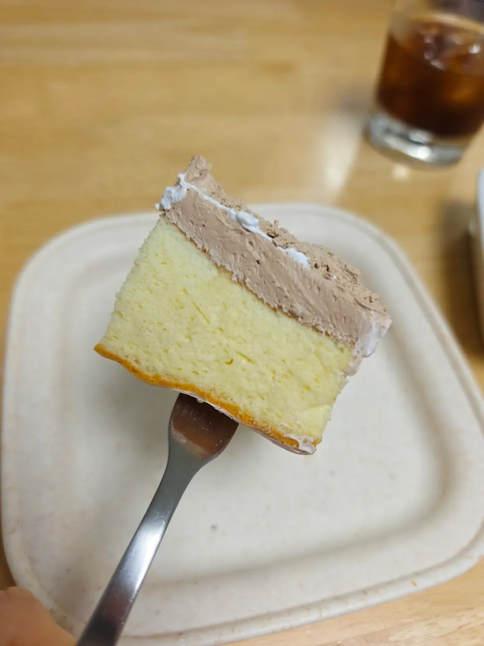 A slice of pure milk whipped cream castella