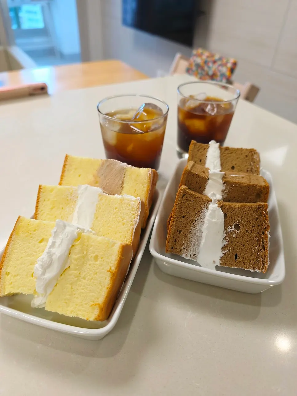 Home tea time with mocha castella and coffee
