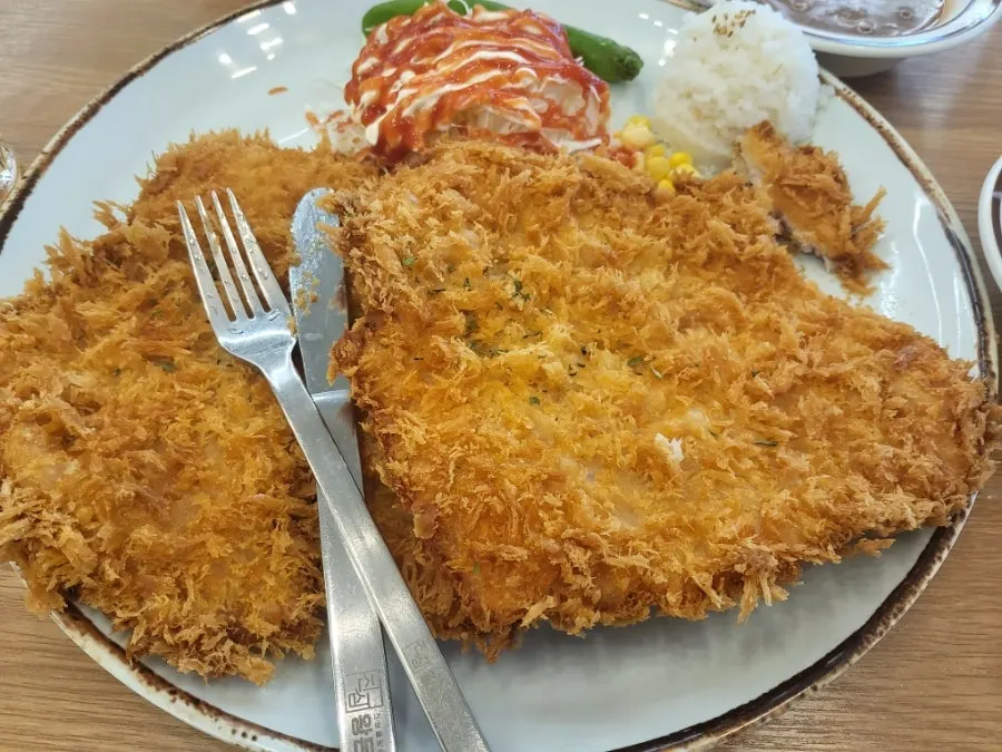 Plate of wang donkatsu drizzled with sauce