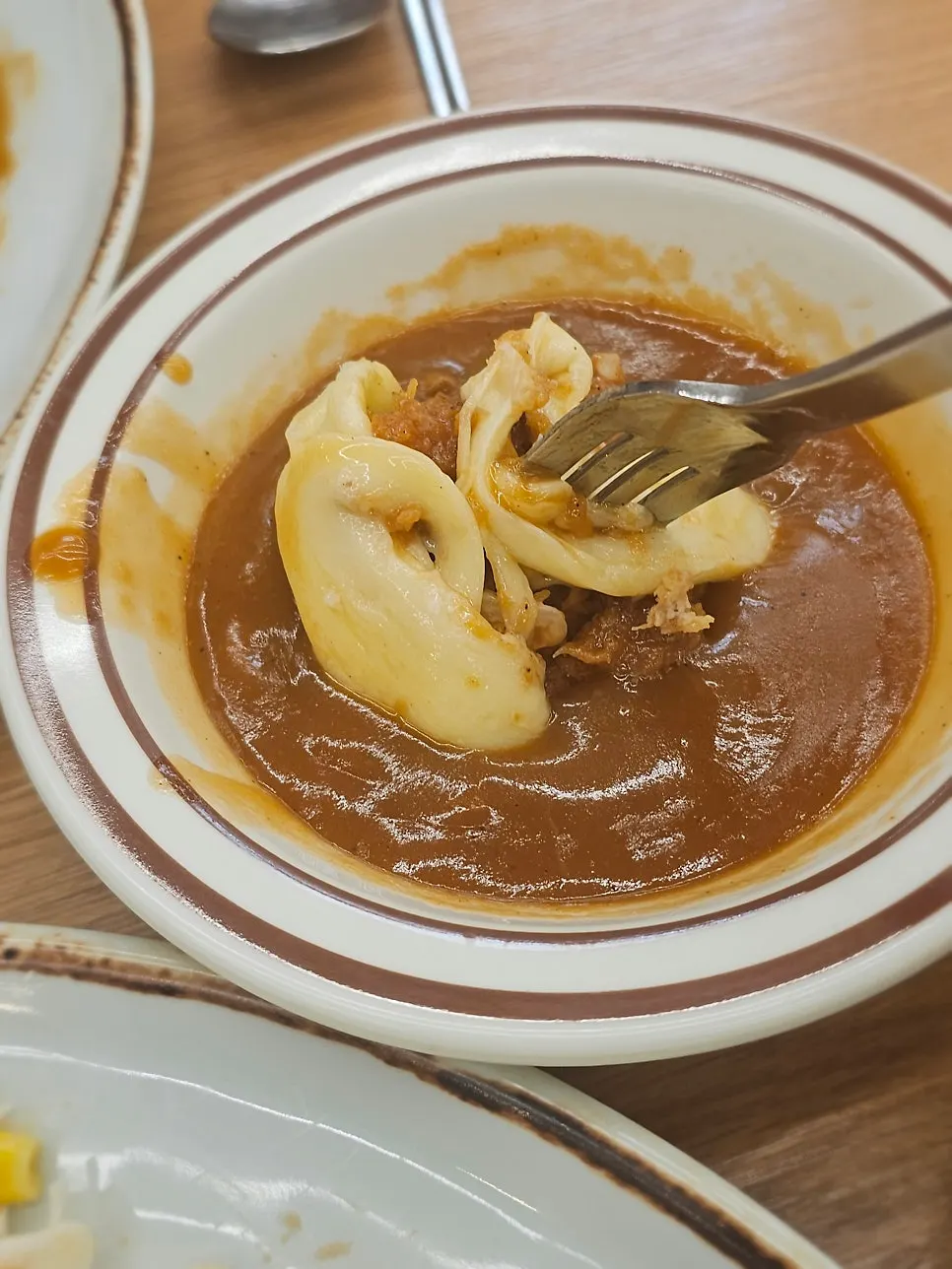 A piece of katsu fully dunked in sauce