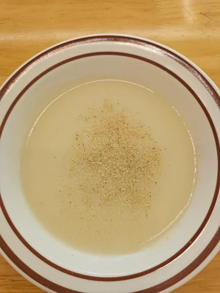 A bowl of soup brought from the self-serve bar