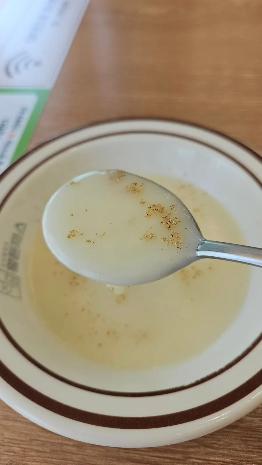 A bowl of cream soup from the self-serve corner