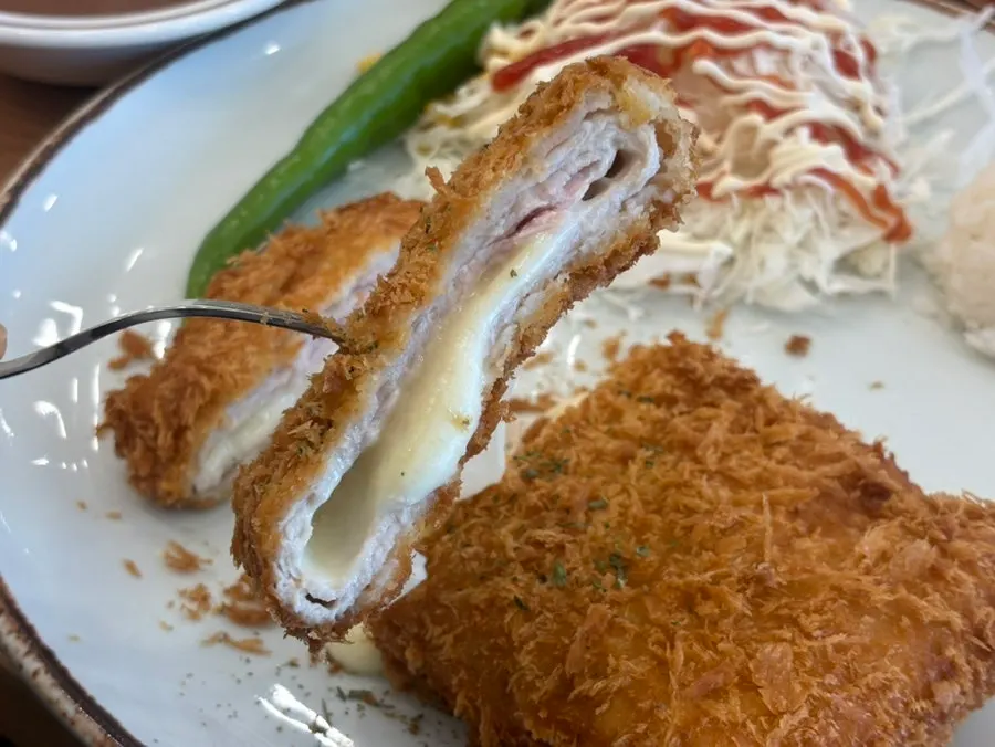 Cross-section of the cut Cheese Waterfall Donkatsu