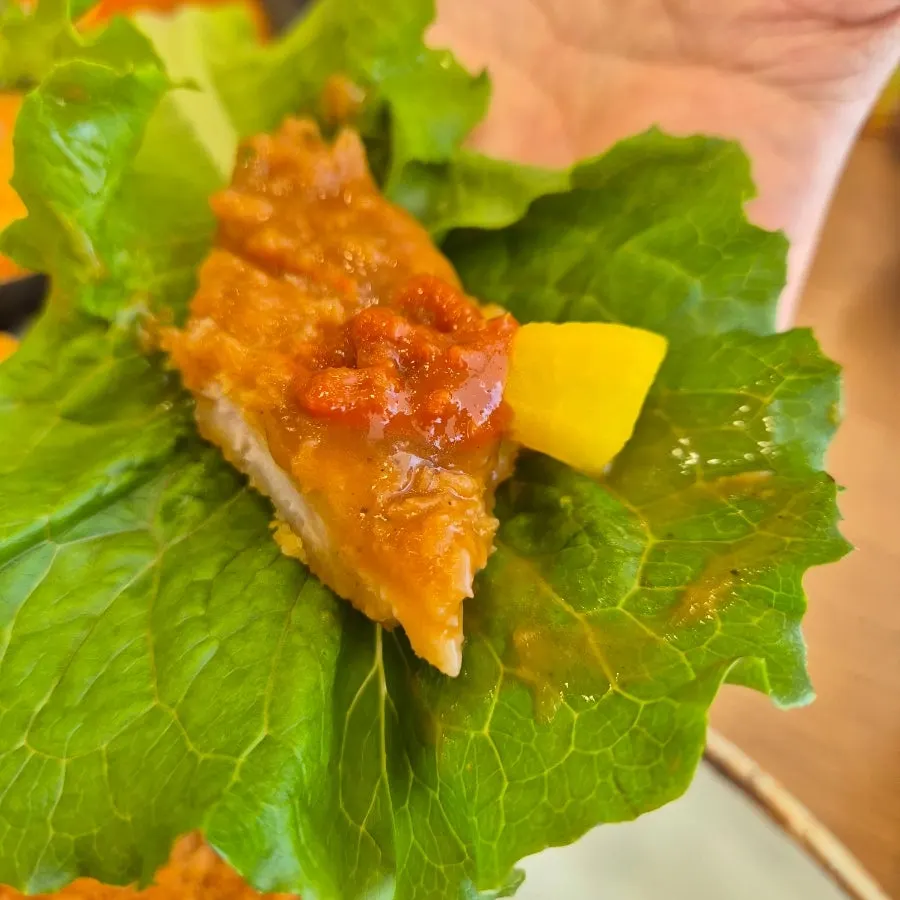 Cross-section of the crispy king donkatsu breading