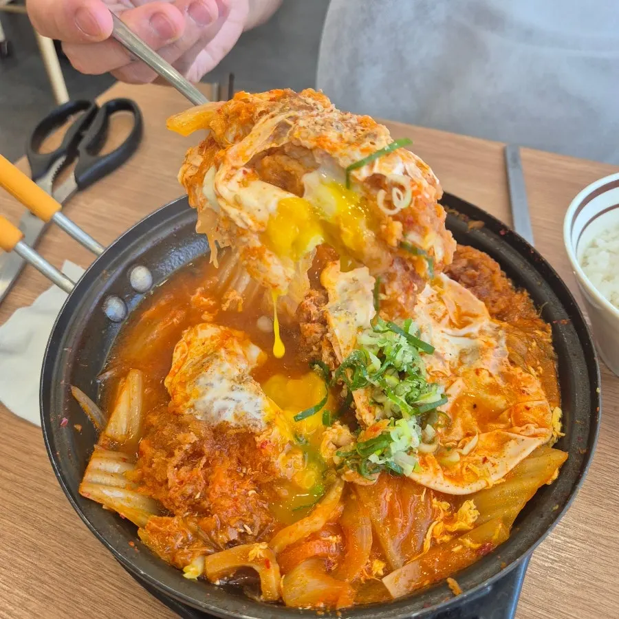 A piece of donkatsu soaked in broth