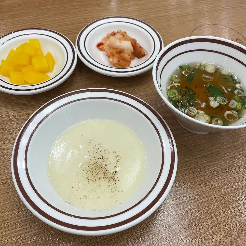 A bowl of cream soup from the self bar