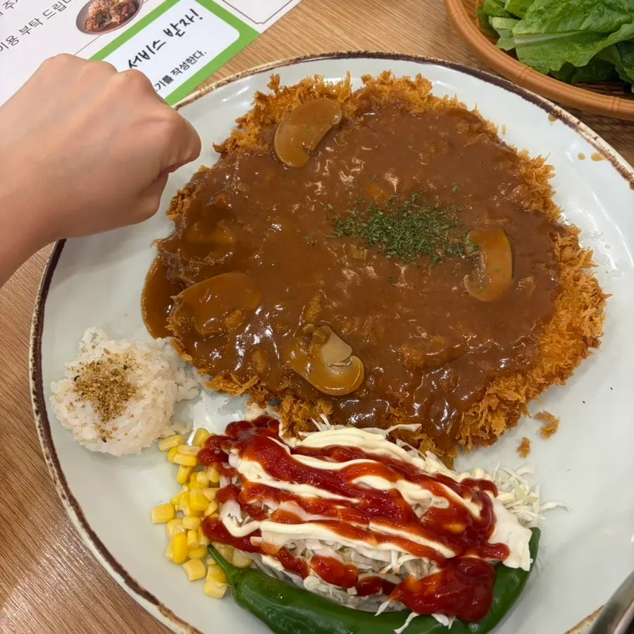 Jumbo tonkatsu and fish cutlet set on the table