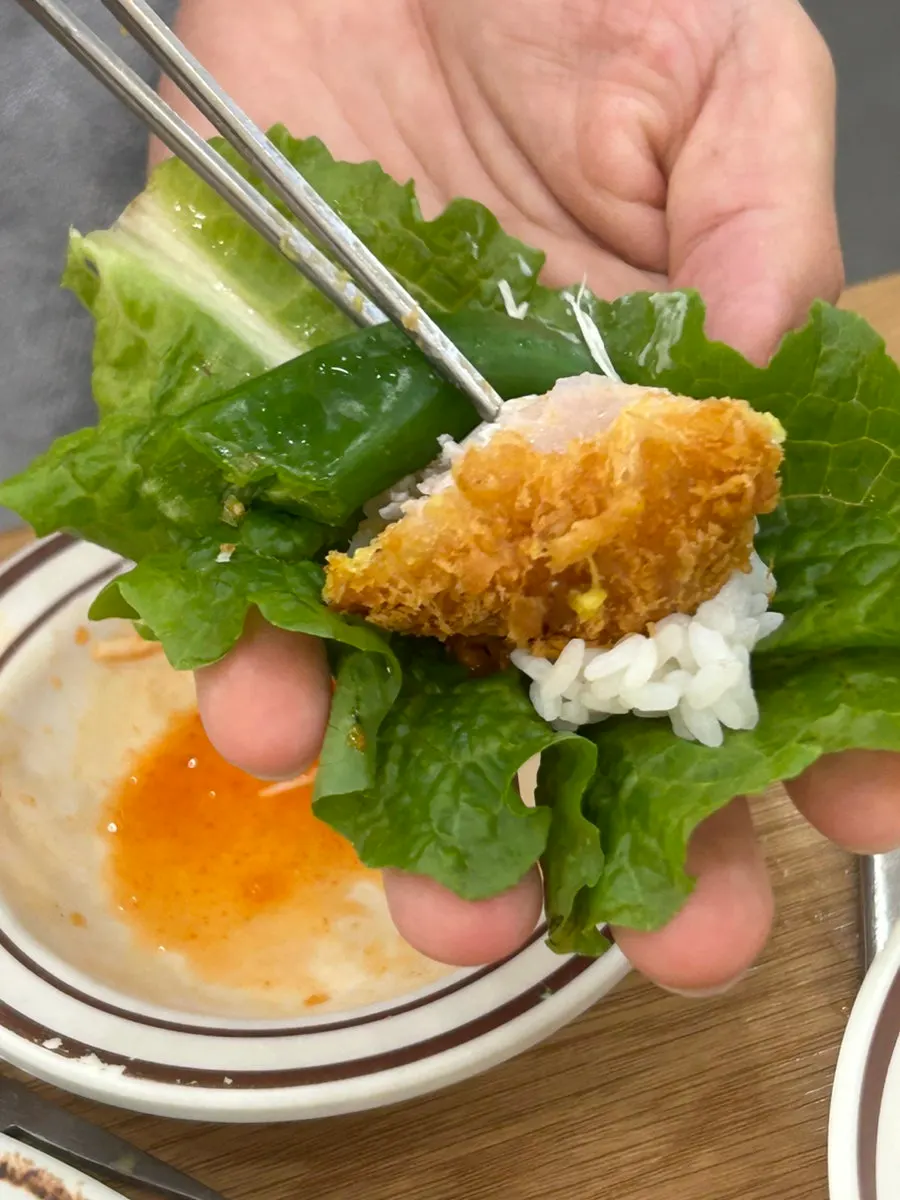 Sweet potato cheese tonkatsu wrapped in lettuce leaves