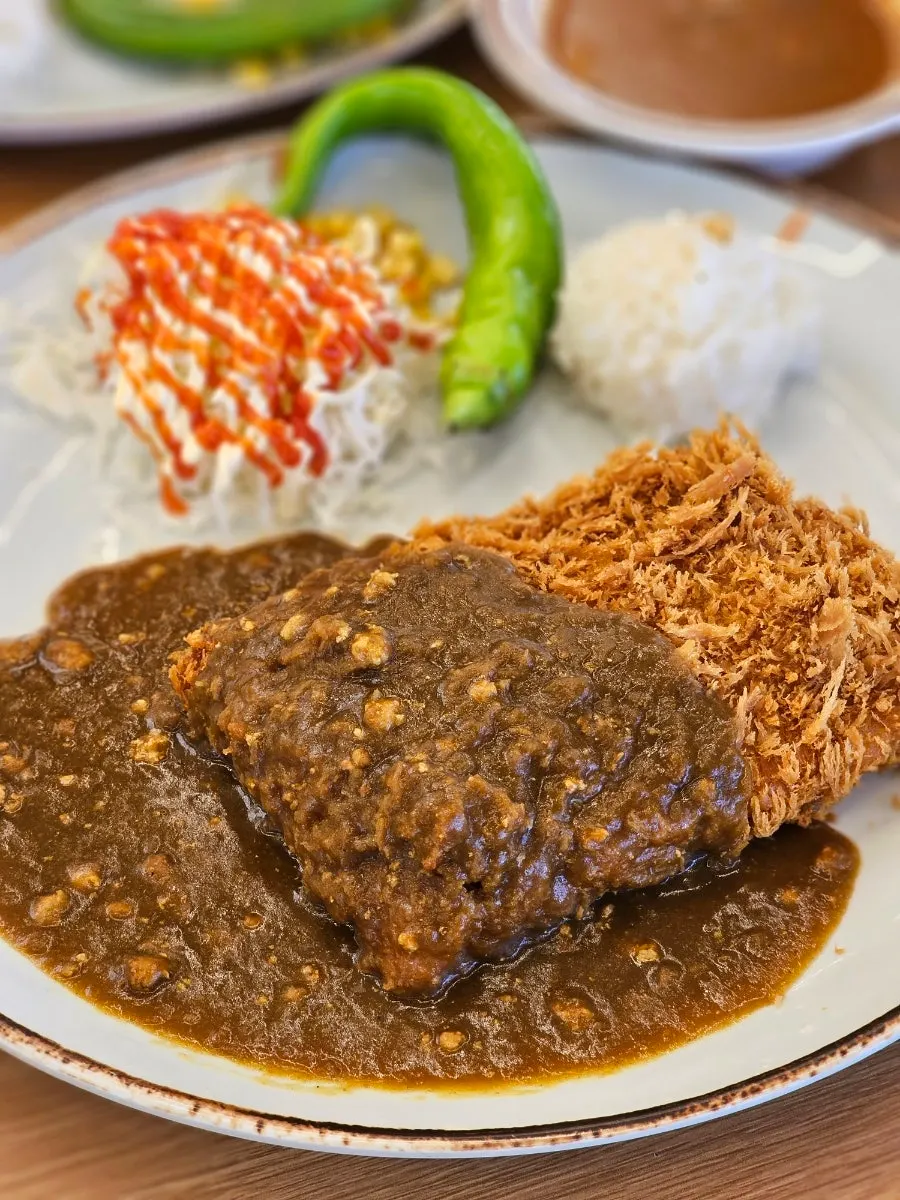 Plate of Cheese Waterfall Curry Donkatsu