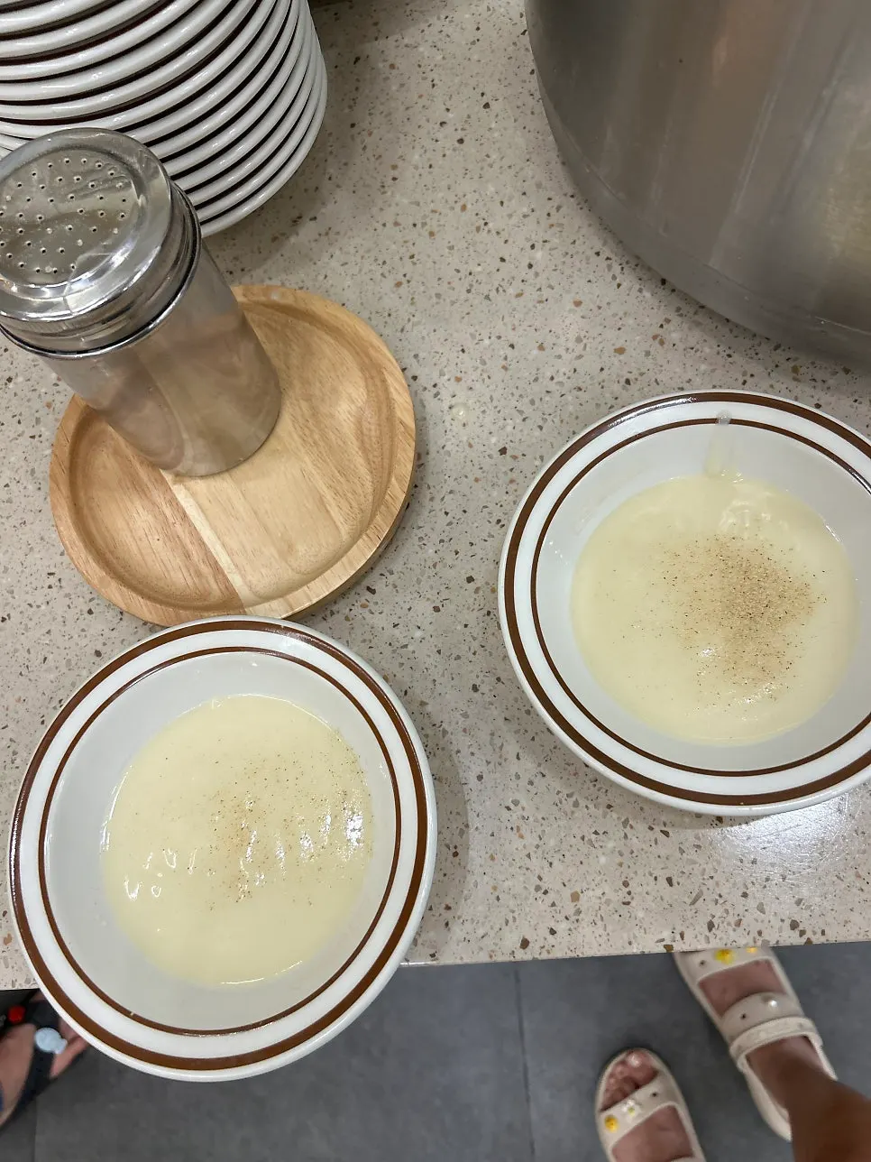 Broth and soup station at the self-serve bar